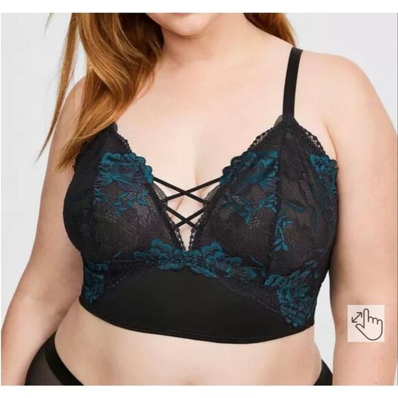 torrid Other - Torrid size 6 NWT Unlined Cross Dye Lace Longline Bralette black blue sexy plus